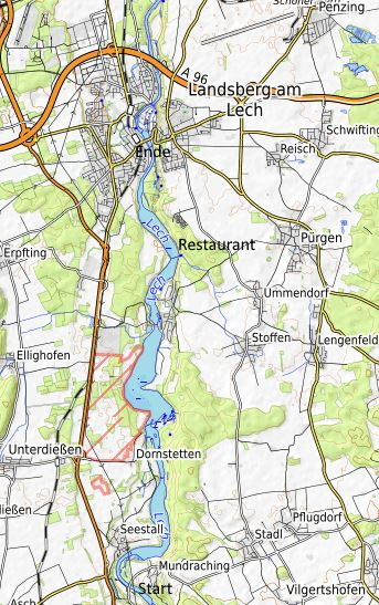 Openstreetmap: Lech: Mundraching - Landsberg
