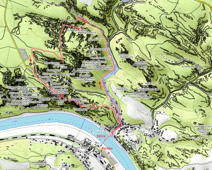 Openstreetmap: Bastei über Schwedenlöcher
