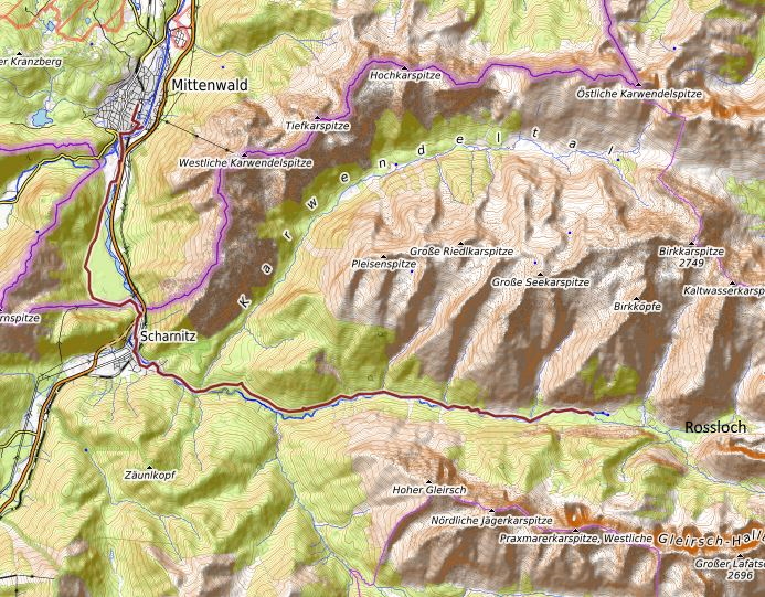 Openstreetmap: Mittenwald - Isarursprung