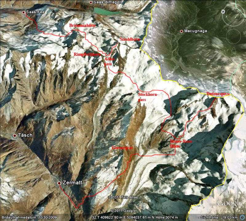 Google Earth: Strahlhorn - Dufourspitze