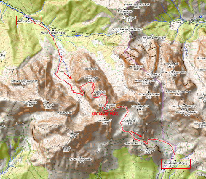 Openstreetmap: Hinterbärenbad - Ellmauer Halt - Gaudeamushütte