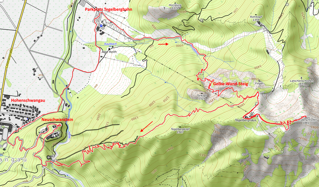 Openstreetmap: Tegelberge - Gelbe-Wand-Steig