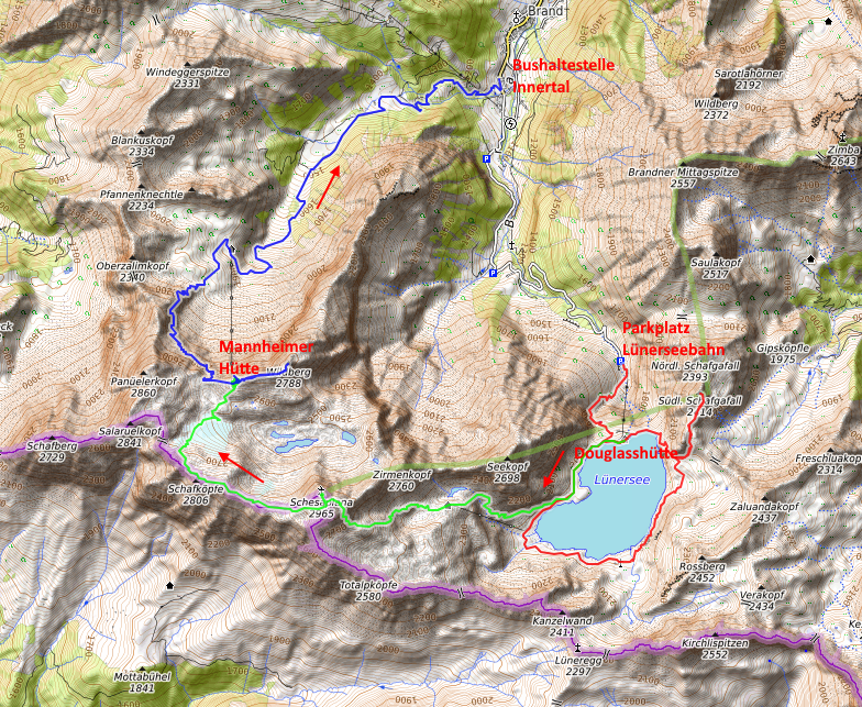 Openstreetmap: Lünersee - Schesaplana - Mannheimer Hütte